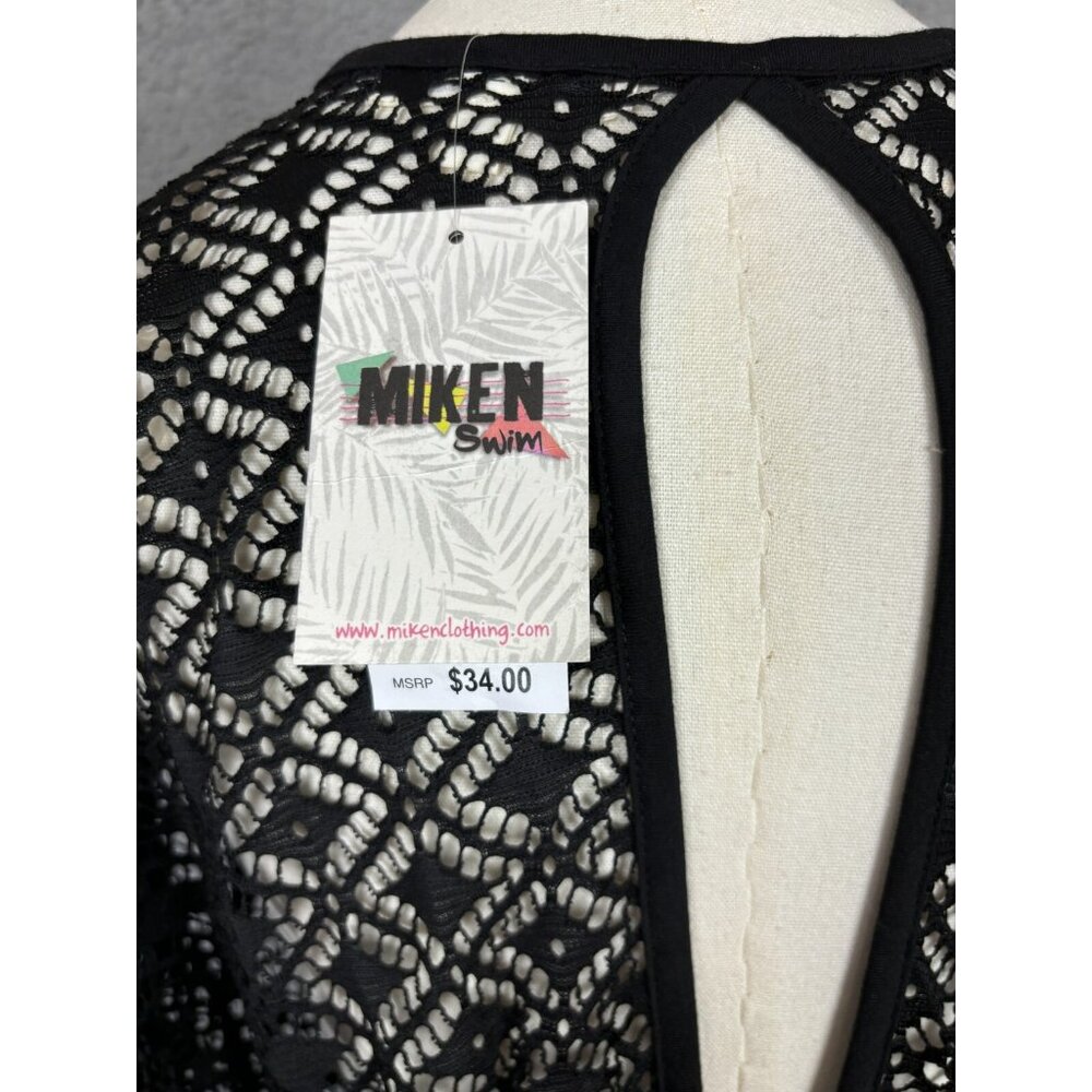 Miken Women's Juniors Crochet Cover-up Batwing Sleeves V-Neck Medium Black NWT's - Picture 5 of 8